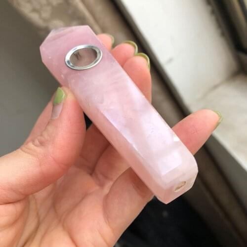 Natural Crystal Quartz Crystal Pipe Rod Healing Crystal Point Smoking Pipe Tobacco Weed Fitting Metal Filter