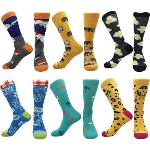 2021 new autumn and winter personality geometric cartoon trend funny cotton socks mens sweat-absorbent breathable tube socks