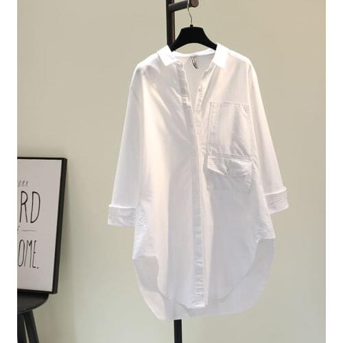 2021 Spring Autumn New Korean Single Pocket Casual Shirt White Lining Women
