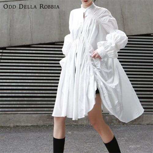 OddDellaRobbia Womens New Style Japanese Lolita Fashion Irregular Pleated Lantern Sleeves Big Swing Shirt Dress Top 1031