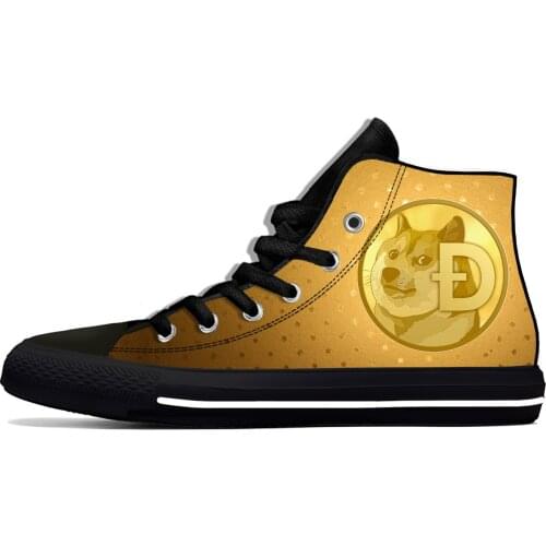 Dogecoin Doge Coin Bitcoin Cryptocurrency Catoon Casual Cloth Shoes High Top Lightweight Breathable 3D Print Men Women Sneakers
