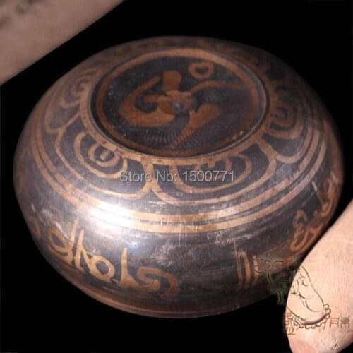 Free shipping\Special for Unusual Tibetan Bronze Gold Gilt Large Diameter 7.5 cm Tibet Bronze Singing Bowl Buddha gong