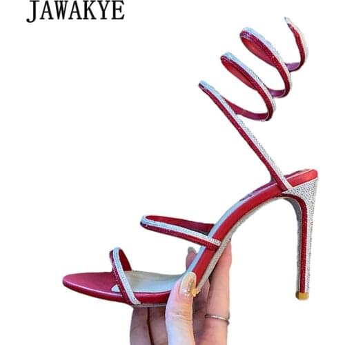Mixed Color Sprial Crystal Thin High Heel Sandals Formal Prom Shoes Woman Blingbling Diamond Open Toe Stilettos Party Sandals