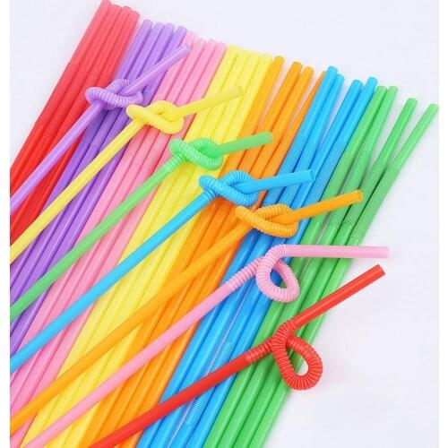 100 Pack Disposable Straws Flexible Plastic Straws Striped Multi Color Rainbow Drinking Straws Bendy Straw Bar Accessories
