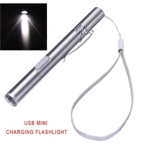 1PC Mini LED Flashlight USB Rechargeable Pen Shaped Torch Light 2W Stainless Steel Pen Light Nursing Flash Lamp