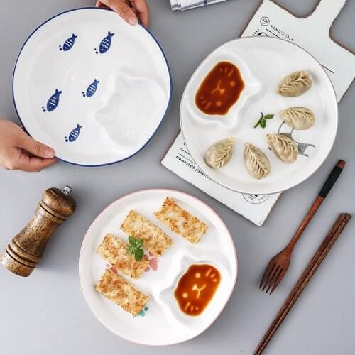 Japanese Creative Cute Cat Dumpling Plates With Vinegar Dish Ceramic Plates Dumpling Plates Dessert Household Dish Shrimp Plates