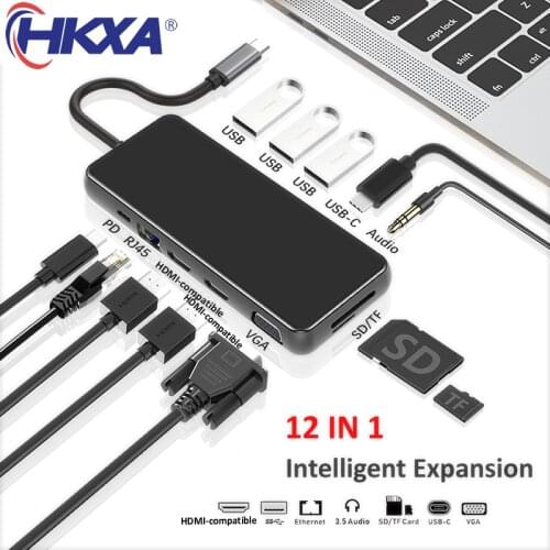 Type C Docking Station MST Multi Hub Dual HDMI-Compatible RJ45 VGA USB3.0 Audio Adapter for MacBook Pro/Air Thunderbolt 3 Dock