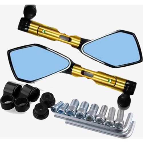 2Pcs Bike Scooter Bar End Wing Side Mirror CNC Aluminum Motorcycle Rearview Mirror Gold Motorbike Accessories