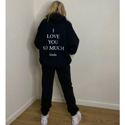 Women embroidered sweatshirt harajuku v neck 2021 spring plus size hoodies Korean style loose lovers letter long-sleeved shirt
