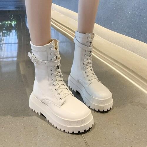 Med Heel Boots Women Shoes Autumn Round Toe Boots-Women Zipper Luxury Designer Lolita Flat 2021 Rock Ladies Fashion Rubber Solid