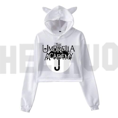Hip Hop Cat Ear The Umbrella Academy Hoodies Women Cat Crop Top Female Anime Sweatshirt Trend Oversized Gothic Streetwear