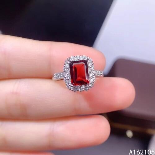 925 pure silver Chinese style natural garnet womens luxury popular rectangle adjustable gem ring fine jewelry support detection