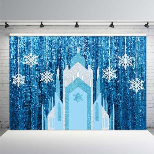 Winter Christmas Frozen Backdrop Glitter Snowflakes Crystal Castle Backdrop for Kids Birthday Xmas Eve Party Photo Background