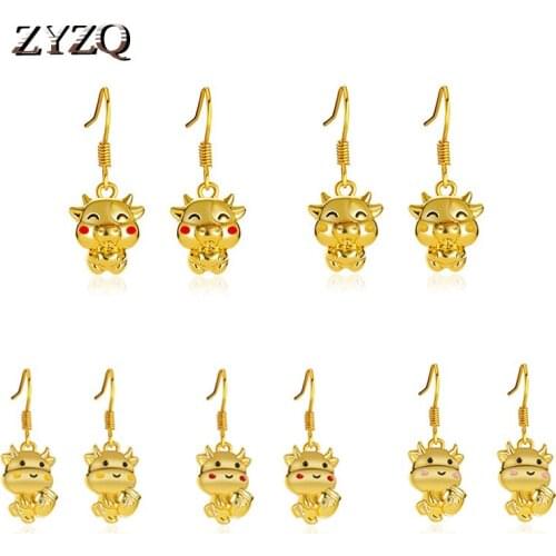 ZYZQ Kawaii Zodiac Bull Earrings For Women Cute Golden Animal Bull Earrings Chinese Style New Year Gift Brincos 2021