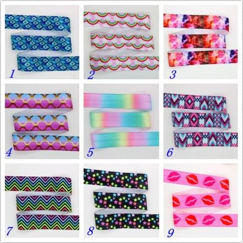 1'' Free shipping Fold Elastic FOE rainbow tribal peacock kiss star printed headband headwear hairband wholesale OEM 25mm S490