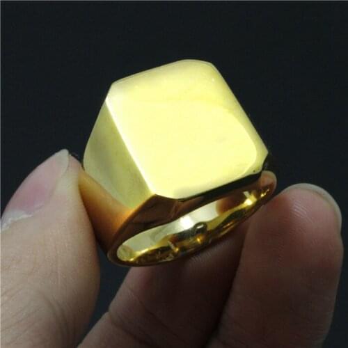 1pc Golden Fashion Black Polishing 316L Stainless Steel Cool Man Hot Selling Cool Simple Square Ring