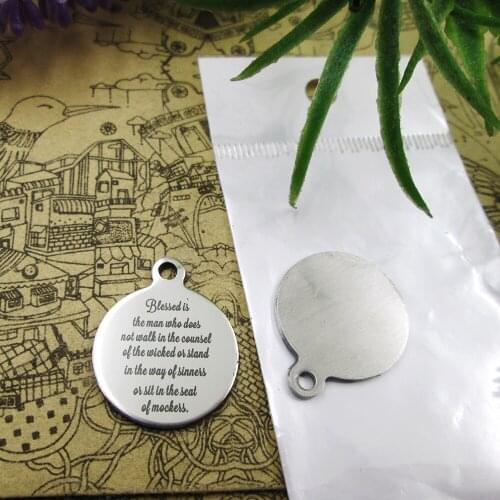 20pcs--"Blessed is the man who does not walk in the counsel "stainless steel styles for choosing DIY Charms Bible gold sentence