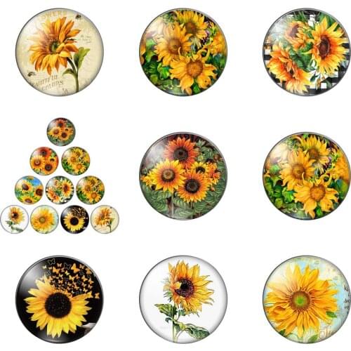 New Love Sunflower Art Paintings 10pcs 12mm/16mm/18mm/25mm Round Photo Glass Cabochon Demo Flat Back Making Findings