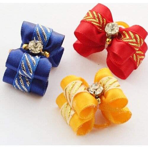 100PC/Lot Dog Grooming Bows Bling Rhinestone Small Dog Hair Bows Rubber Bands Dog Accessories Pet Supplies