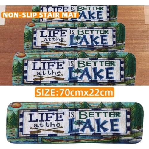 14Pcs Cartoon Forest Printing PVC Household Coral Velvet Velcro Anti-slip Soundproof Washable Stair Mat Decoration Rug 70x22cm