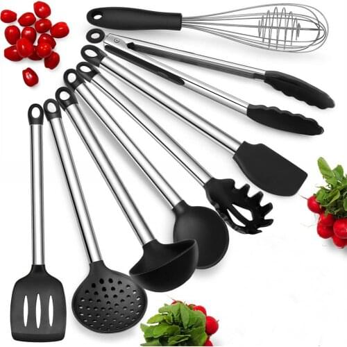 9Pcs Silicone Kitchen Utensils Set Stainless Steel Handle Cooking Utensils Non-Stick Spatula Spoon with Storage Box Kitchenware