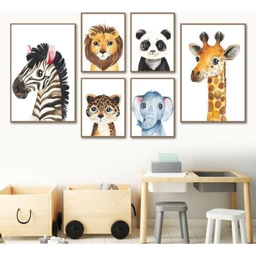 Watercolor Zebra Lion Leopard Panda Elephant Wall Art Canvas Painting Nordic Posters And Prints Wall Pictures Kids Room Decor