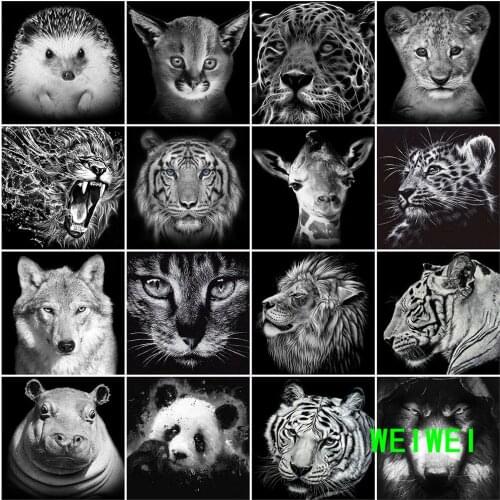 Diamond Painting Black White Animals Diamond Embroidery Full Square Round Lion Tiger Rhinestone Pictures Home Decor Weiwei