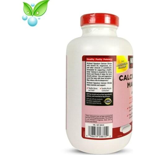 American Original Kirkland Calcium Citrate Magnesium Zinc + Vitamin D3 Calcium Citrate 500 Capsules Adult