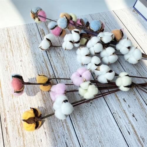 DIY Bouquet Cotton Flower 10pcs Head Naturally Dried Cotton Flower Artificial Plants Floral Branch For Wedding Party Decoration