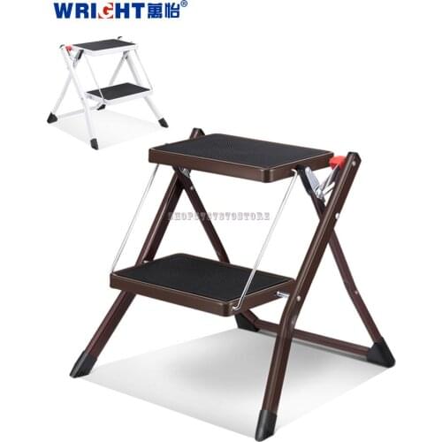 Household Mini Two Step Anti Slip Portable Folding Herringbone Iron Anti Sloshing Ladder Stool