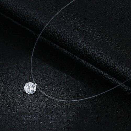 Women Girls Zircon Necklace Alloy Fashion Fake Crystal Pendant Necklace Zircon Choker Clear Fishline Clavicle Choker