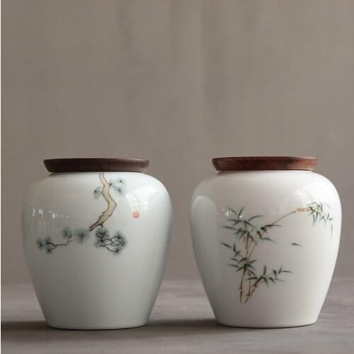 Chinese Style Shadow Celadon Ebony Lid Sealed Tea Pot Coffee Pot Organizer Ceramic Container Tea Packaging Gift