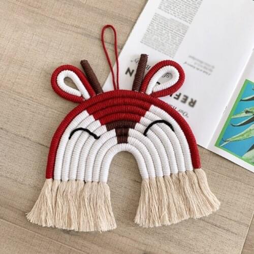Handmade Cotton Rope Woven Cartoon Animal Tapestries Pendant Children Nursery Room Wall Hanging Decorations Deer/Lion