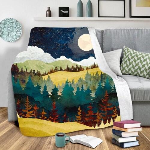 Art Oil Painting Series Blanket Beautiful landscape Pattern Sherpa Warm for Kids Children Adult Sofa Cover Air Conditioning Nap