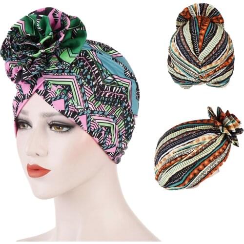 Indian Arab Wrap Women Head Scarf Turban Caps Trendy Printed Hijab Bonnet Bohemian Ethnic Inner Cap Muslim Headdress Headwear