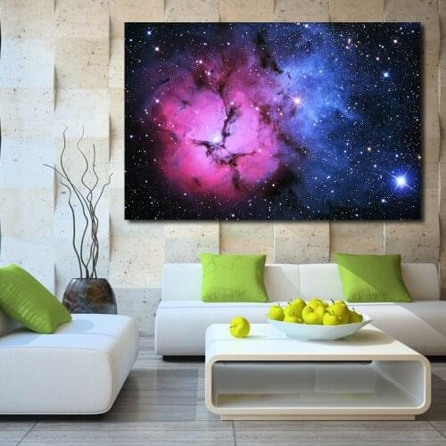 JQHYART Pink Blue And Purple Galaxy Oil Painting Wall Painting Picture Paintings On Canvas Living Room Modern No Frame