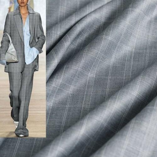 Red Raspberry Blue Grey Plaid Yarn Dyed Worsted Wool Linen Flax Fabrics Garment Materials Women Suits Sewing Cloth Freeshipping