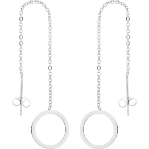 Cute Small Circle Earrings Long Line Thread Earrings For Teens Geometrical Female Accessories Mujer Stainless Steel Jewelry