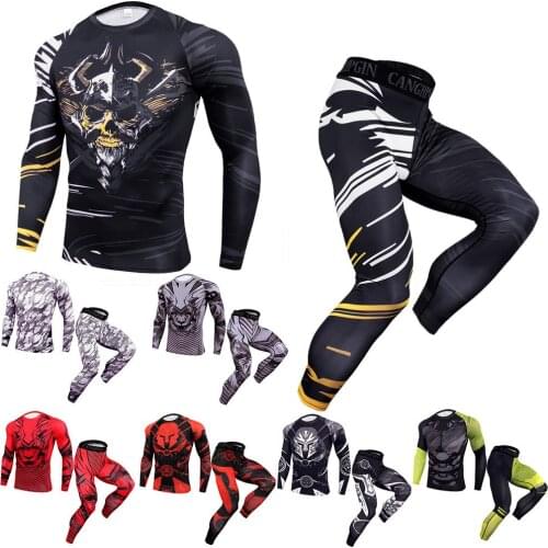 Men Sportswear Compression Shirt Leggings Suits Quick Dry Sports Gym Clothing Training Fitness Workout Tracksuits Running Set