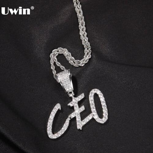 UWIN Customized Name Pendent Necklaces Silver Color Iced Out Cubic Zirconia Big Cursive Font Men Women Fashion Hip Hop Jewelry