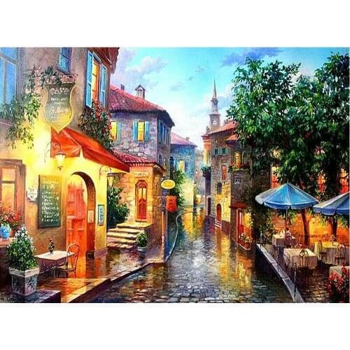 European Town Street Landscape Painting By Numbers On Canvas Diy Digital Paint By Number Kits for Living Room Home Decor