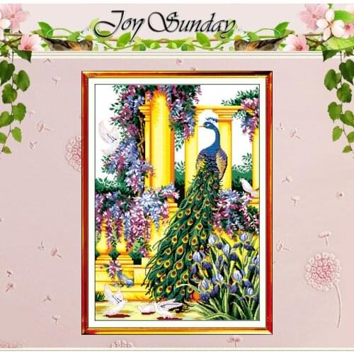 Purple Flowers&Peacock Counted Cross Stitch 11CT Printed 14CT Cross Stitch Set animals Cross-stitch Kits Embroidery Needlework