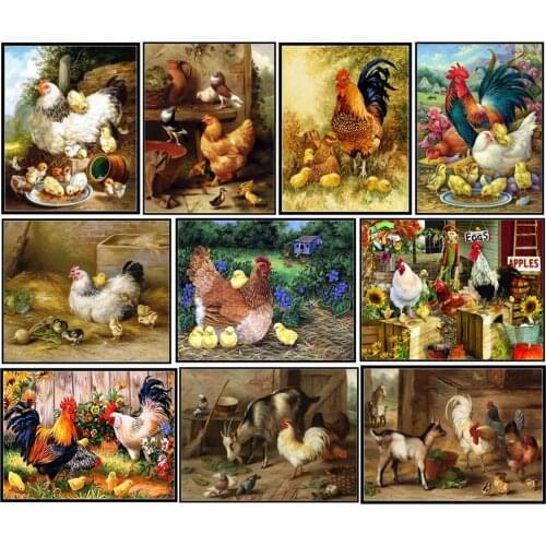 Embroidery Counted Cross Stitch Kits Needlework - Crafts 14 ct DMC Color DIY Arts Handmade Decor - Chickens Collection