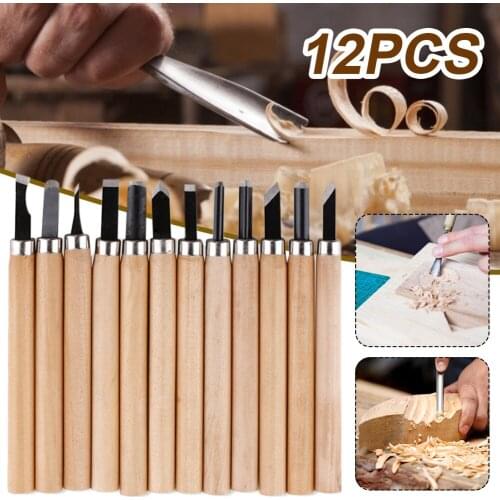 Dropship 12pcs Wood Carving Knife Chisel Kit Woodwork Whittling Cutter Chip Hand Tool Cut Woodworking Carving Carpenter Tools
