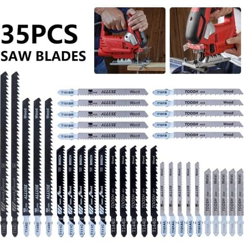35 Pcs T Shank Jigsaw Blades Set Jig Saw Blade for Wood Plastic Metal Cutting Tools T744D/T344D/T101B/T111C/T144D/T101AO/T118A