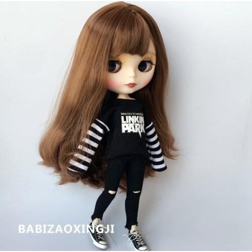 2018 new1/6 Fashion doll clothes stripe T-shirts+jeans Accessories doll wear for azone ob24 ob27 blyth doll accessories