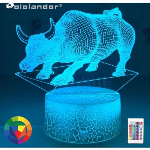 New 3d Led Light Night Creative Strong Bull Kids Table Lamps Hologram Illusion Bedroom Living Room 7 Colors Usb Led Light Lamps