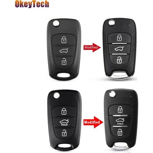 OkeyTech 3 Button Car Key Shell For Hyundai Avante I30 IX35 Kia K2 K5 Sorento Sportage Flip Folding Key Case With Uncut Blade