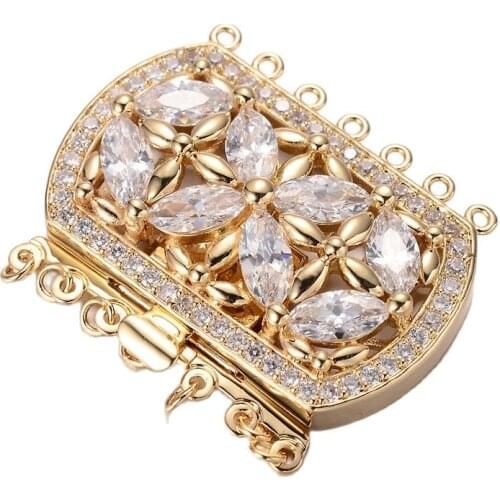 2 sets Rectangle Brass Cubic Zirconia Box Clasps Cadmium Free Nickel Free Lead Free for DIY Jewelry Findings