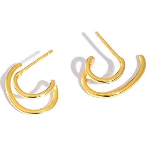 SHANICE S925 sterling silver earrings ins C-shaped niche design irregular double circle earrings female Simple Personalized